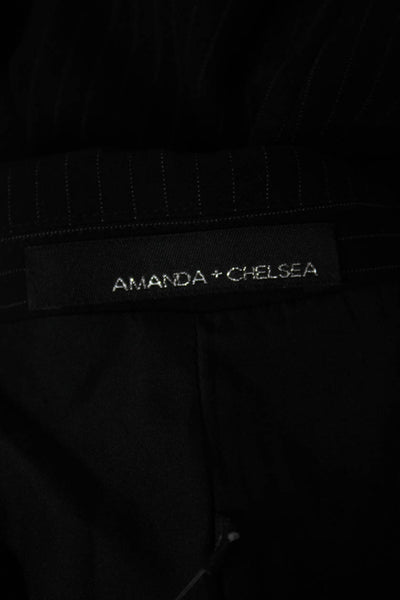Amanda + Chelsea Womens Striped V-Neck Long Sleeve Black Blazer Size 10