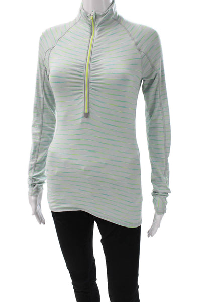 Athleta Womens Jersey Mockneck Zip Striped Gray Long Sleeve Size 2XS