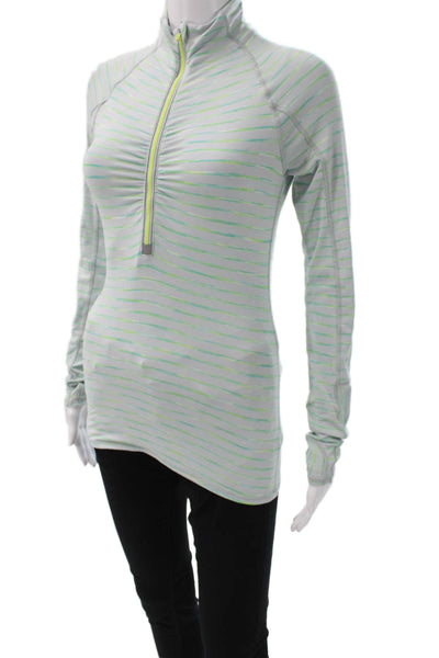 Athleta Womens Jersey Mockneck Zip Striped Gray Long Sleeve Size 2XS
