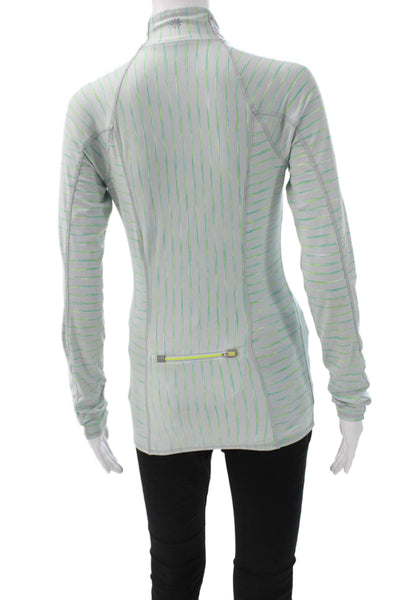 Athleta Womens Jersey Mockneck Zip Striped Gray Long Sleeve Size 2XS