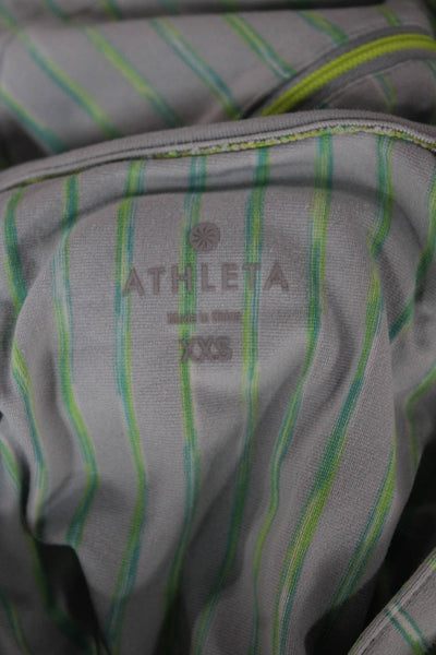 Athleta Womens Jersey Mockneck Zip Striped Gray Long Sleeve Size 2XS