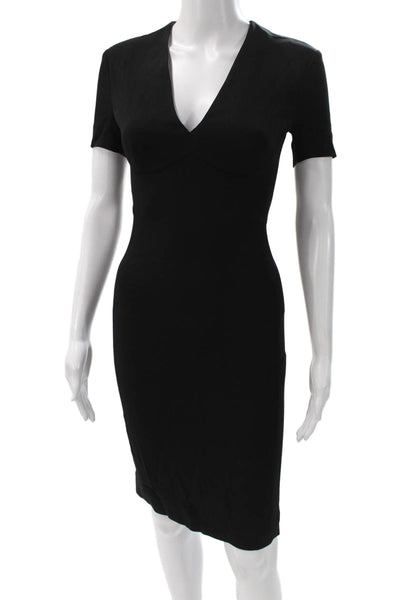 Stella McCartney Women Bodycon Dress Black V-Neck Cotton Short Sleeve Size 36
