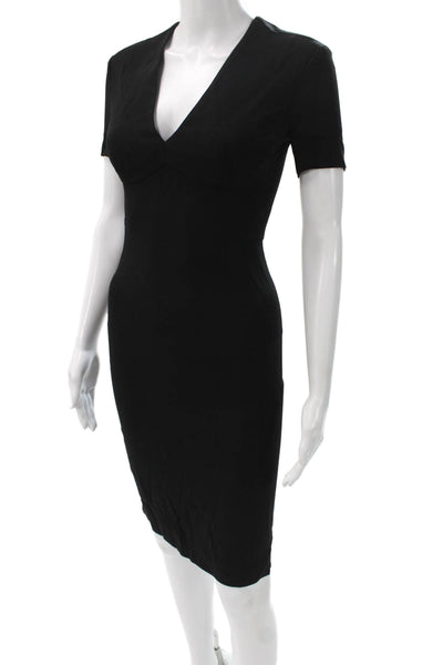 Stella McCartney Women Bodycon Dress Black V-Neck Cotton Short Sleeve Size 36