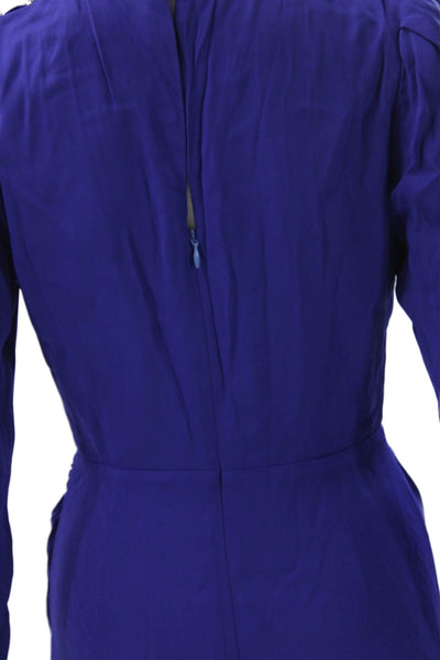 Self-Portrait Women Blue Silk Long Sleeve Sheath Dress Mid-Calf Size 4