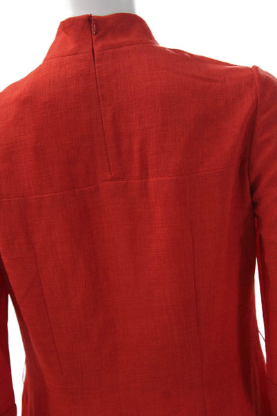Cefinn Womens Shift Dress Red Linen High Neck 3/4 Sleeve Midcalf Size 2