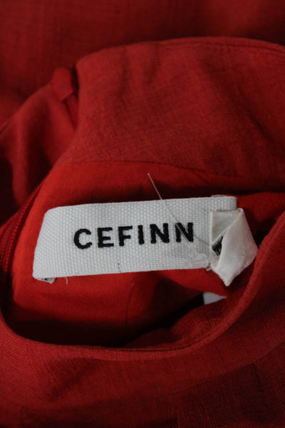 Cefinn Womens Shift Dress Red Linen High Neck 3/4 Sleeve Midcalf Size 2