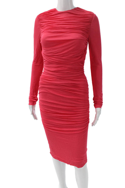 Tom Ford Women Bodycon Linen Red Long Sleeve Crew Neck Dress Mid-Calf Size 36