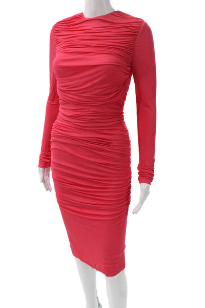 Tom Ford Women Bodycon Linen Red Long Sleeve Crew Neck Dress Mid-Calf Size 36