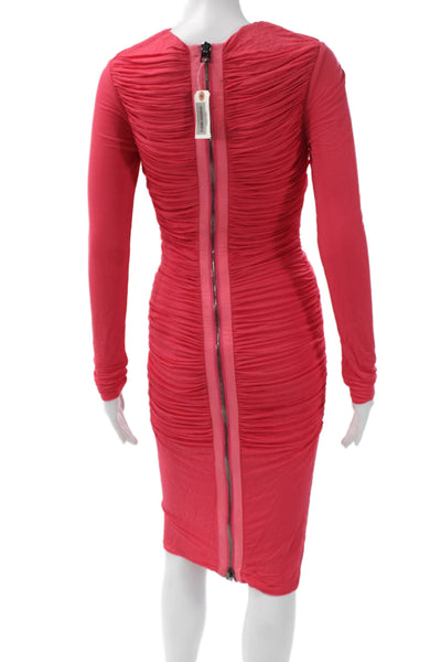 Tom Ford Women Bodycon Linen Red Long Sleeve Crew Neck Dress Mid-Calf Size 36