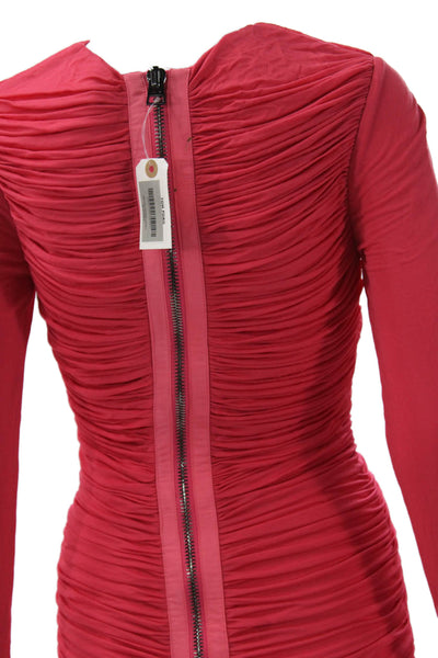 Tom Ford Women Bodycon Linen Red Long Sleeve Crew Neck Dress Mid-Calf Size 36