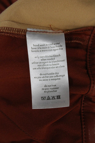 We Wore What Women Leather Long Sleeve Jumpsuit Brown Collar Size XS