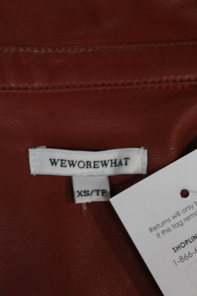 We Wore What Women Leather Long Sleeve Jumpsuit Brown Collar Size XS