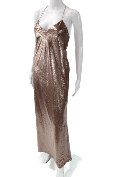 Michelle Mason Womens Brown Linen V-Neck Sleeveless Maxi Slip Dress Size 0