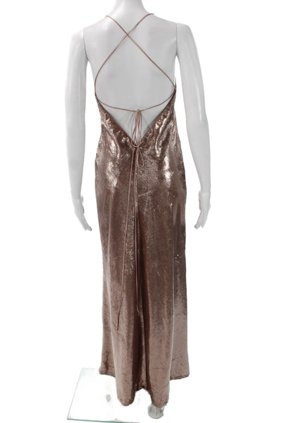 Michelle Mason Womens Brown Linen V-Neck Sleeveless Maxi Slip Dress Size 0