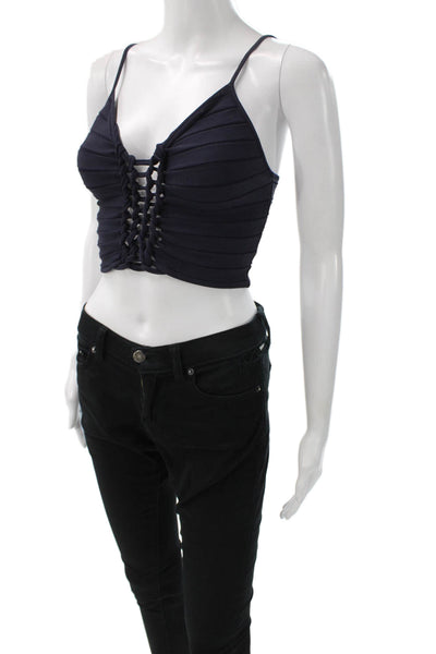 Dion Lee Women Striped Lace Up Cropped Camisole Dark Blue Sleeveless Size 4