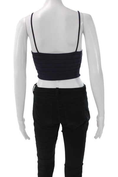 Dion Lee Women Striped Lace Up Cropped Camisole Dark Blue Sleeveless Size 4