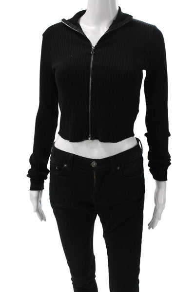 Cotton Citizen Women Black High Neck Full Zip Sweatshirt Long Sleeve Size M