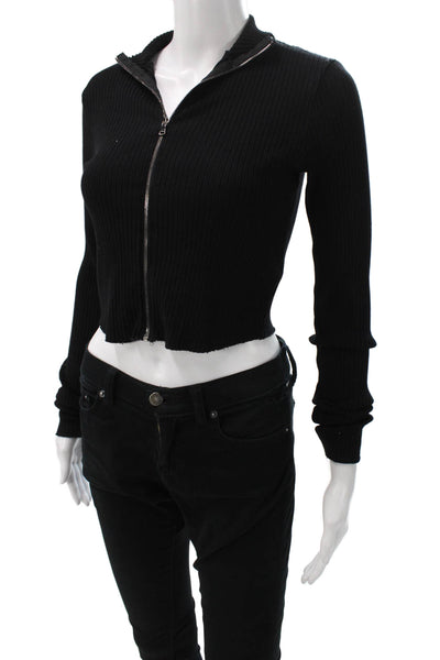Cotton Citizen Women Black High Neck Full Zip Sweatshirt Long Sleeve Size M