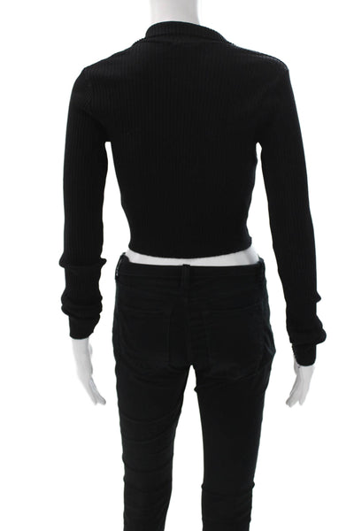 Cotton Citizen Women Black High Neck Full Zip Sweatshirt Long Sleeve Size M