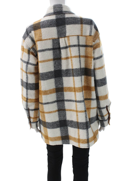 Monrow Women Collared Plaid Wool Blend Snap Long Sleeve Jacket White Size XS