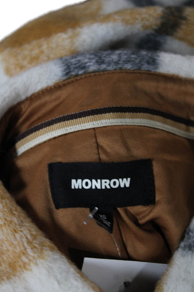 Monrow Women Collared Plaid Wool Blend Snap Long Sleeve Jacket White Size XS