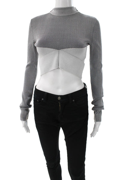 Dion Lee Women Cropped Mock Neck Long Sleeve Gray Top Designer Size 6