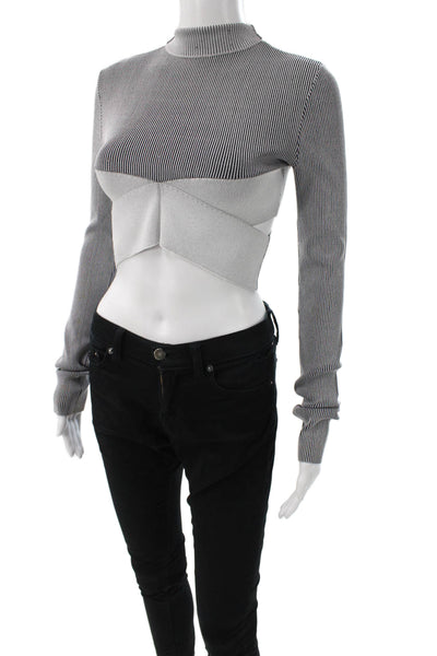 Dion Lee Women Cropped Mock Neck Long Sleeve Gray Top Designer Size 6