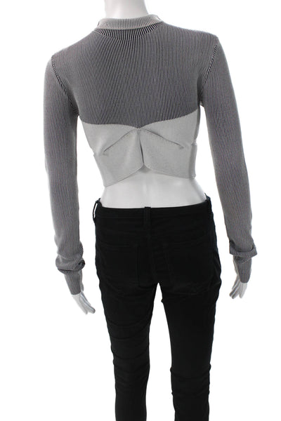 Dion Lee Women Cropped Mock Neck Long Sleeve Gray Top Designer Size 6