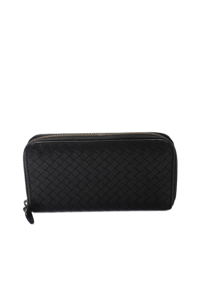 Bottega Veneta Womens Intrecciato Zip Around Closure Wallet Black