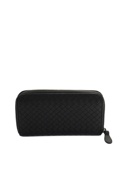 Bottega Veneta Womens Intrecciato Zip Around Closure Wallet Black