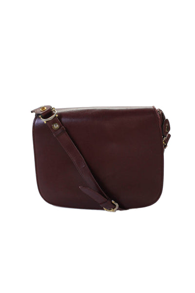 Cartier Womens Leather Gold Tone Flap Shoulder Handbag Burgundy Red