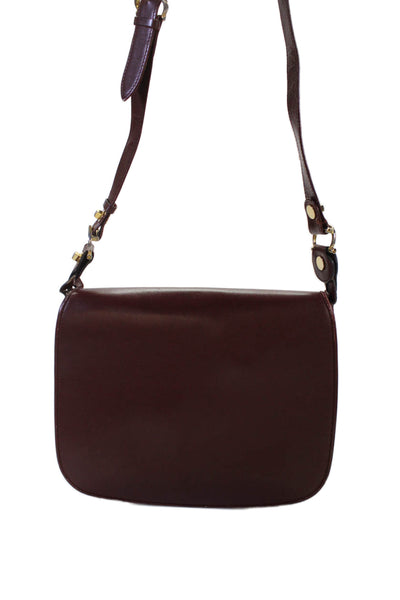 Cartier Womens Leather Gold Tone Flap Shoulder Handbag Burgundy Red