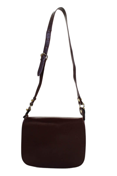 Cartier Womens Leather Gold Tone Flap Shoulder Handbag Burgundy Red
