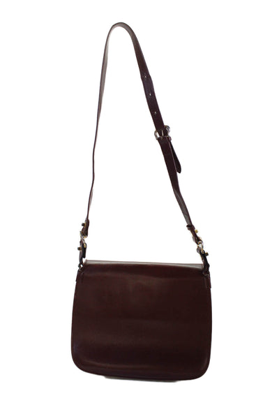 Cartier Womens Leather Gold Tone Flap Shoulder Handbag Burgundy Red