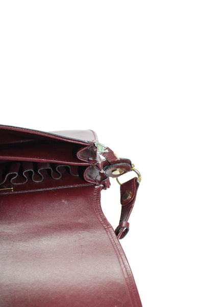 Cartier Womens Leather Gold Tone Flap Shoulder Handbag Burgundy Red