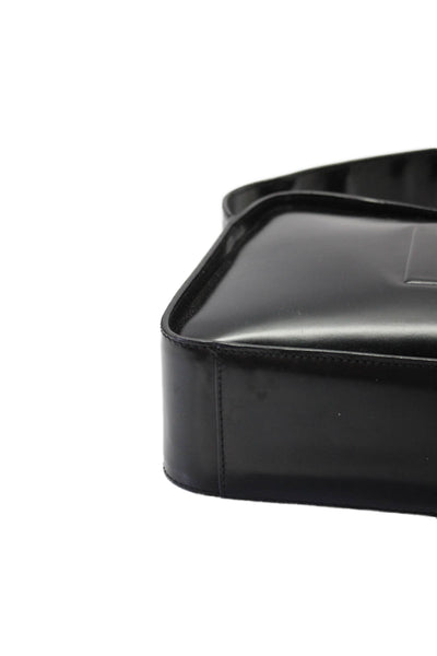 Gucci Womens Patent Leather Zipper Closure Satchel Shoulder Handbag Black