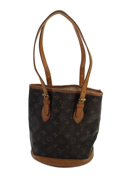 Louis Vuitton Womens Monogram Coated Canvas Gold Tone Shoulder Handbag Brown