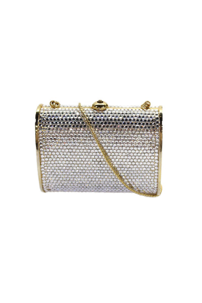 Judith Leiber Womens Jeweled Crossbody Shoulder Handbag Silver Gold