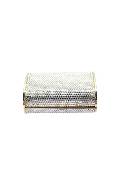 Judith Leiber Womens Jeweled Crossbody Shoulder Handbag Silver Gold