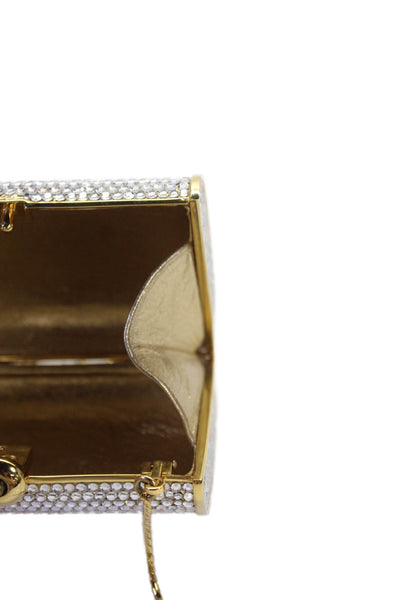 Judith Leiber Womens Jeweled Crossbody Shoulder Handbag Silver Gold