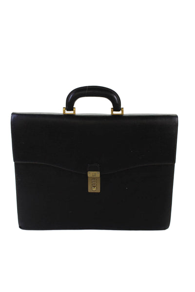 Dunhill Mens Leather Gold Tone Push Lock Briefcase Black