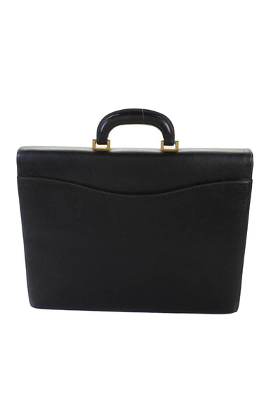 Dunhill Mens Leather Gold Tone Push Lock Briefcase Black