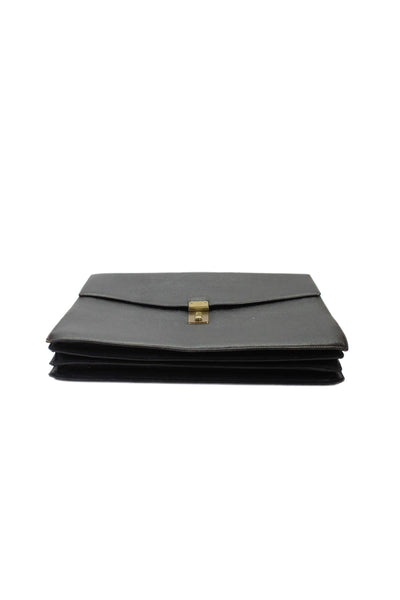 Dunhill Mens Leather Gold Tone Push Lock Briefcase Black