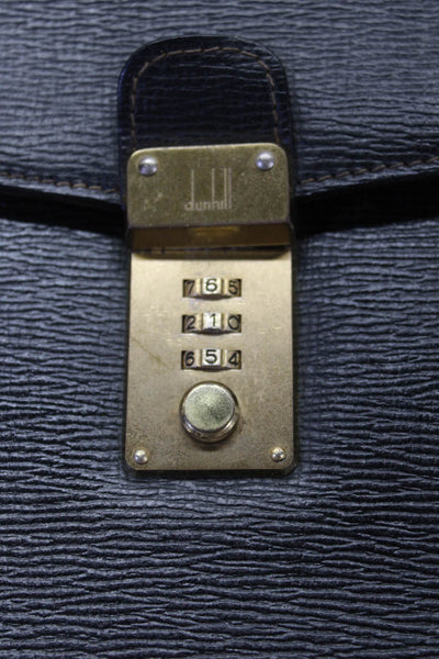 Dunhill Mens Leather Gold Tone Push Lock Briefcase Black