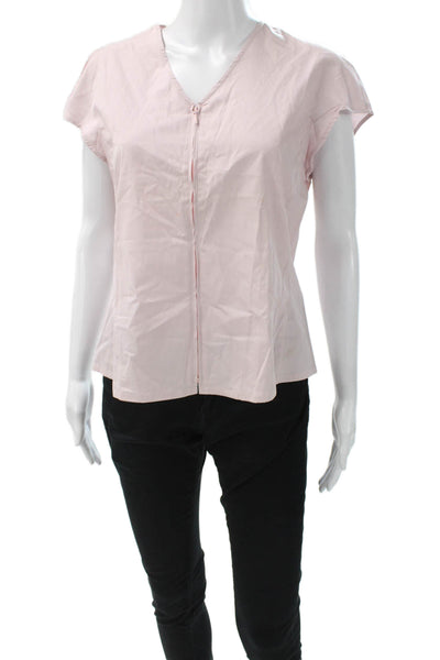 Giorgio Armani Women Basic Pink V-Neck Blouse Short Sleeve Size 46