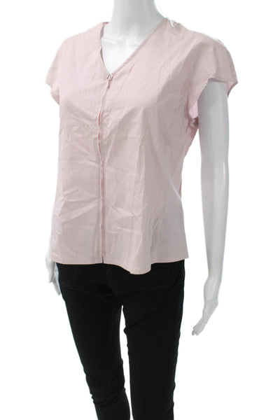 Giorgio Armani Women Basic Pink V-Neck Blouse Short Sleeve Size 46