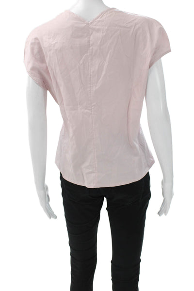 Giorgio Armani Women Basic Pink V-Neck Blouse Short Sleeve Size 46