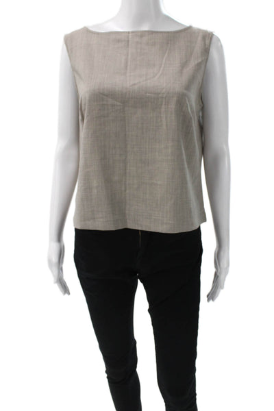 Max Mara Womens Basic Linen Sleeveless Round Neck Blouse Beige Size 10