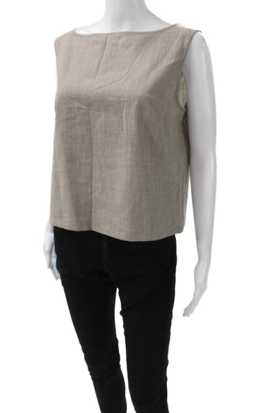 Max Mara Womens Basic Linen Sleeveless Round Neck Blouse Beige Size 10