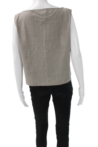Max Mara Womens Basic Linen Sleeveless Round Neck Blouse Beige Size 10